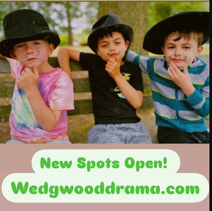 We mustache you a question…
Kids got summer plans yet?

At Theater in the Park, kids create their own characters, stories, and friendships that last.
Spots just opened!

Use code Save50 for ANY WEEK 
Even if the camp says full! 

wedgwooddrama.com

#CampWithCharacter #SeattleSummerCamp #WedgwoodDrama #dramacamp #seattlekids