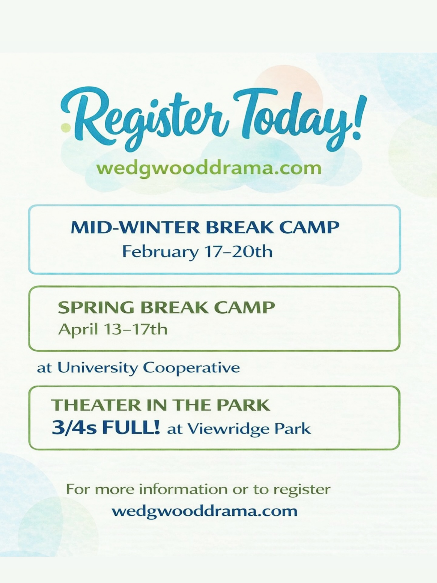 Let us create original stories and new memories with your kids.
At Wedgwood Drama Studio, kids don’t just put on a show. They invent worlds. They build characters out of thin air. They turn any space into a movie set and their ideas into something real.
Every week, we create original stories together and film them into short movies. It is collaboration, imagination, confidence, and joy all rolled into one very full, very magical week.
Come make something new with us.