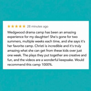 This one made our day. ❤️

The biggest compliment is when kids come back summer after summer, week after week, and still call it their favorite camp.

Thank you for trusting us with your actors. We really do love what we get to create together.

 See for yourself. Break Camps are registering now!
