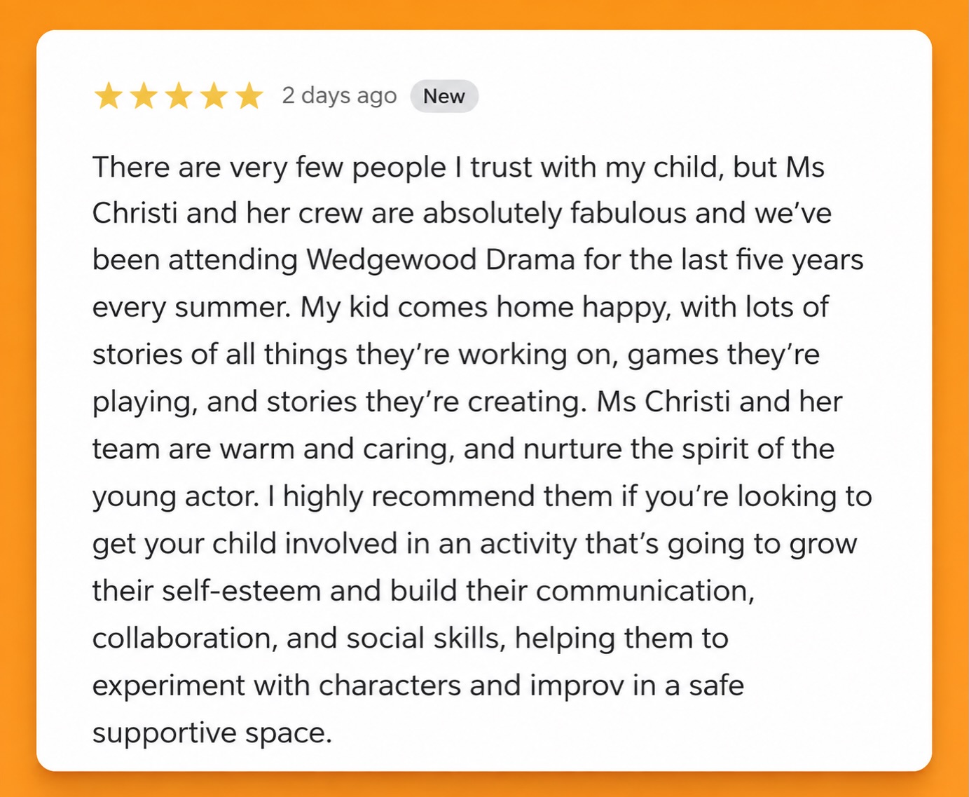 FIVE summers together!

We are so grateful for the families who keep coming back year after year and trusting us with their actors.